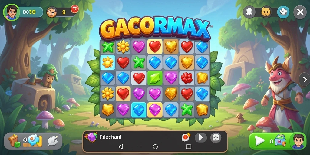 Screenshot GACORMAX menampilkan gameplay Match-3 yang seru dan berwarna.