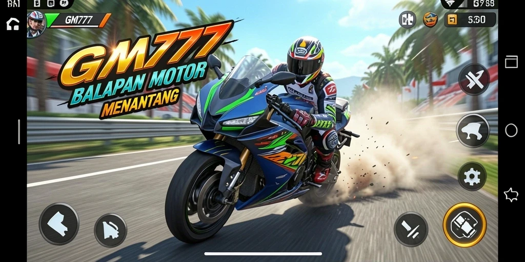 Gameplay GM777 yang penuh aksi dalam balapan motor.