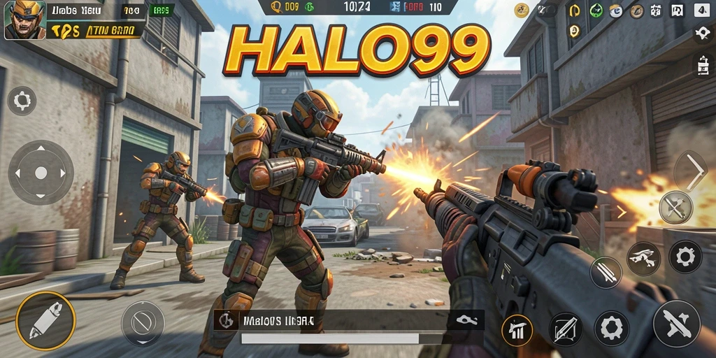 Gameplay seru HALO99 saat bertarung dengan musuh di medan perang.