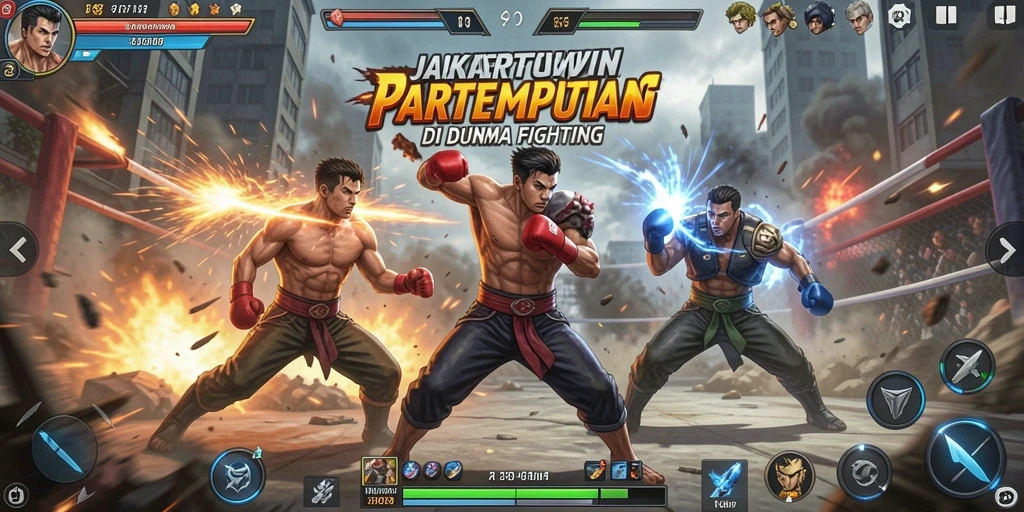 Tangkapan layar gameplay JAKARTAWIN dengan karakter bertarung.