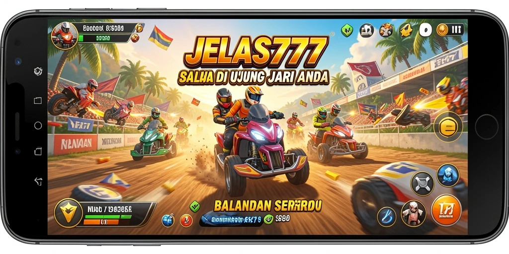 Screenshot menunjukkan aksi balapan seru di JELAS777