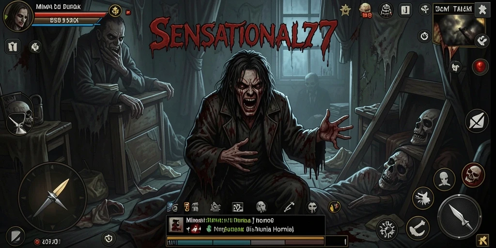 Screenshot gameplay SENSATIONAL77 menampilkan suasana mencekam dan nuansa Horror.